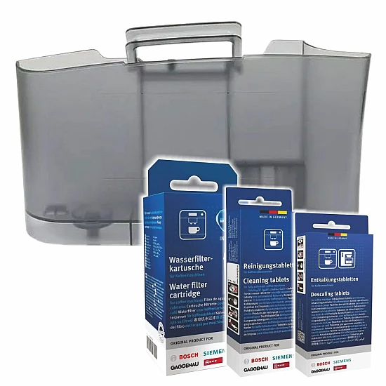 Siemens Onderhoudsset Koffiemachine Waterreservoir + Waterfilter + Ontkalker + Reiniger 11010303 Siemens Onderhoudsset Koffiemachine Waterreservoir + Waterfilter + Ontkalker + Reiniger 11010303
