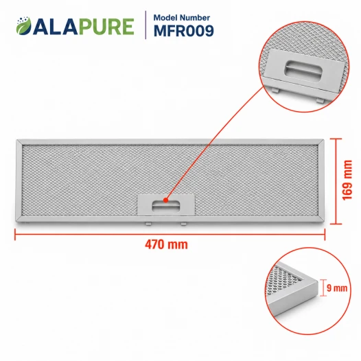 Alapure Metaalfilter geschikt voor Candy/Hoover 49036199 470x169x9mm