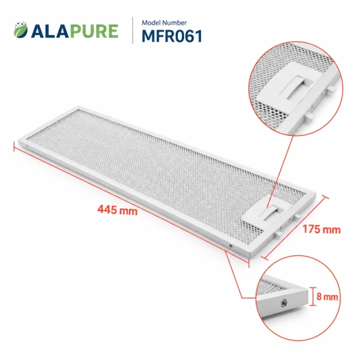 Alapure Metaalfilter geschikt voor Neff 352813 / 00352813 445x175mm