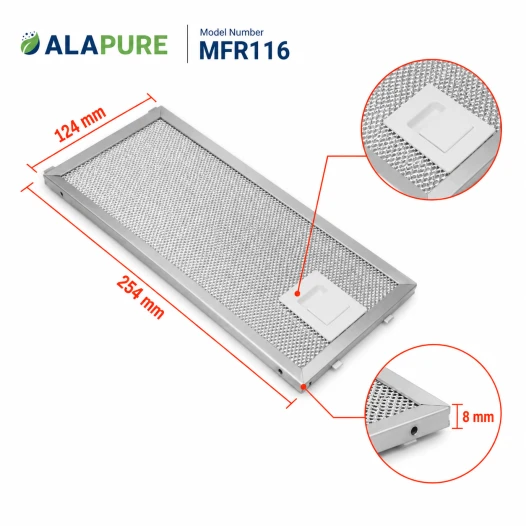 Alapure Metaalfilter geschikt voor Juno 4055348199 124x254x8mm