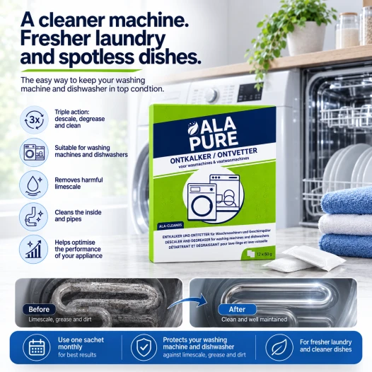 Alapure 3-in-1 Ontkalker / Ontvetter geschikt voor Haier / Candy / Hoover clean and care 35602755 (12 St.)