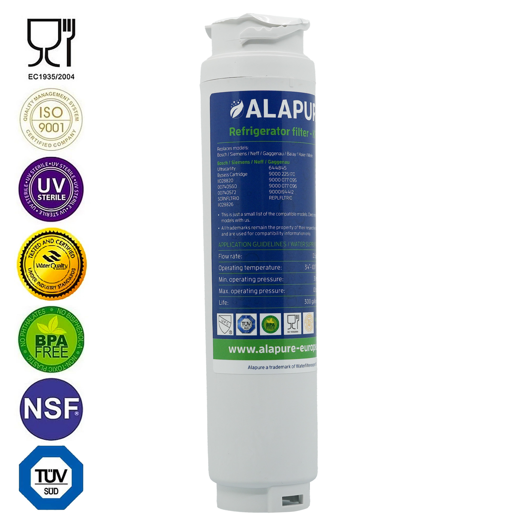 Alapure Waterfilter Bypass Cartridge geschikt voor Siemens  740572 / SCRNFLTR10